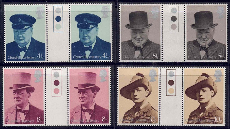 qeii-1974-sir-winston-churchill-sg962-965-traffic-light-gutter-pairs-u-m