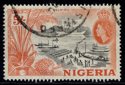 nigeria-qeii-sg78-5s-black-red-orange-fine-used