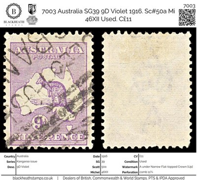 7003-australia-sg39-9d-violet-1916-sc-50a-mi-46xii-used-c11