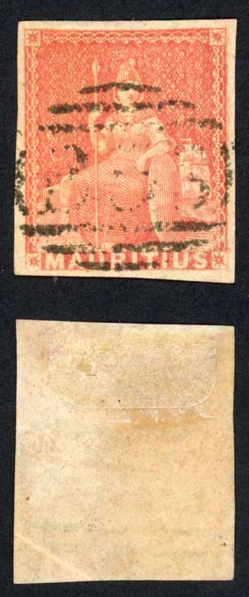 mauritius-sg28-6d-vermilion-fine-used-creased