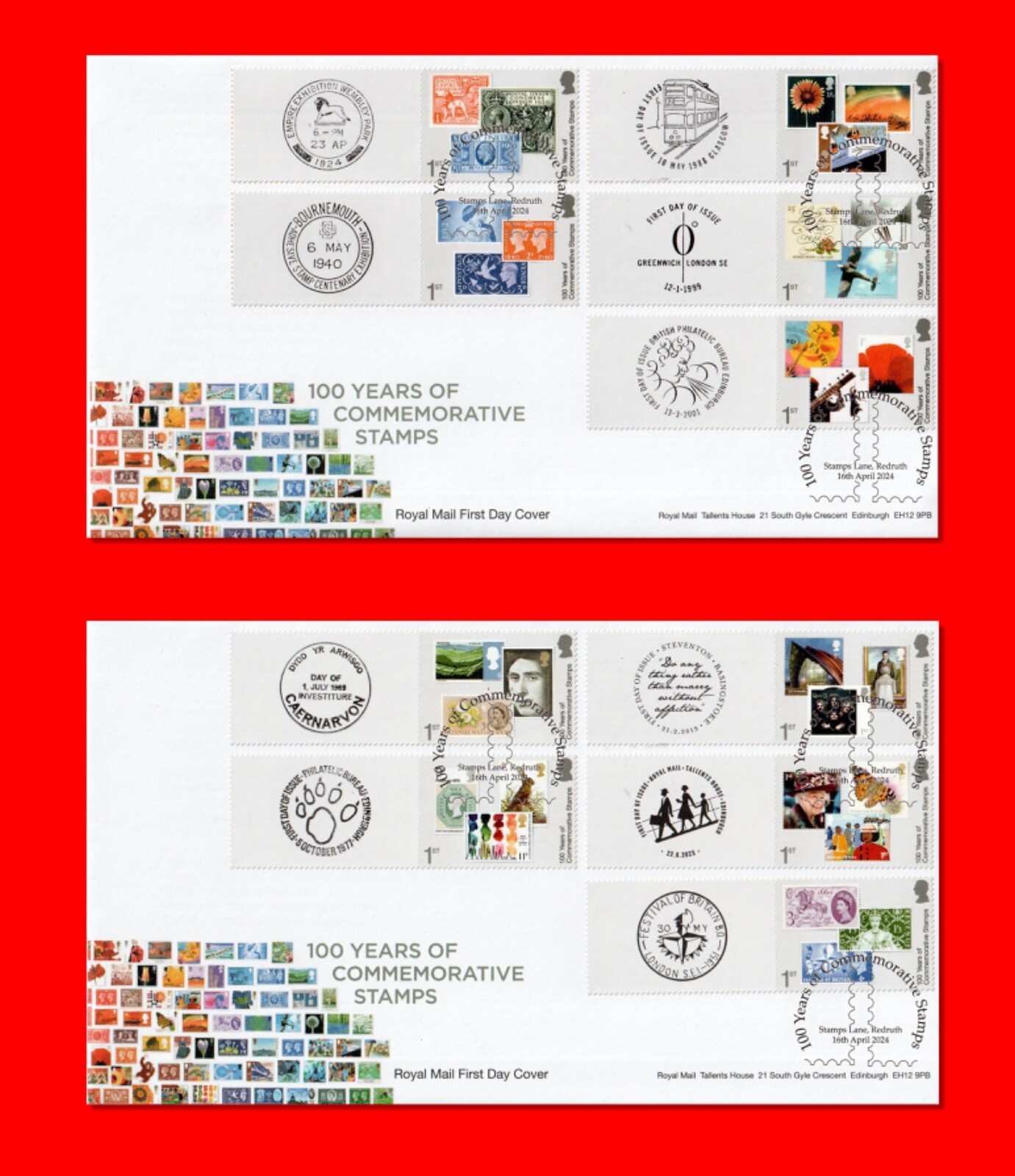 gb-2024-100-years-of-commemorative-stamps-smilers-collector-sheet-fdc-x-2