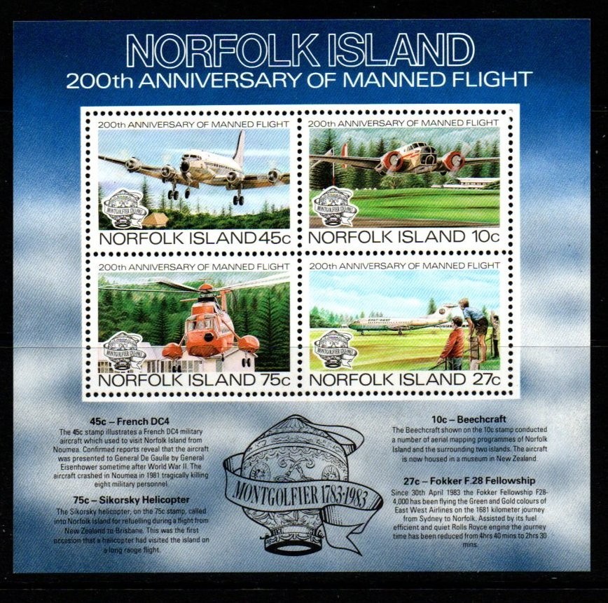 norfolk-island-sgms308-1983-bicentenary-of-manned-flight-mnh