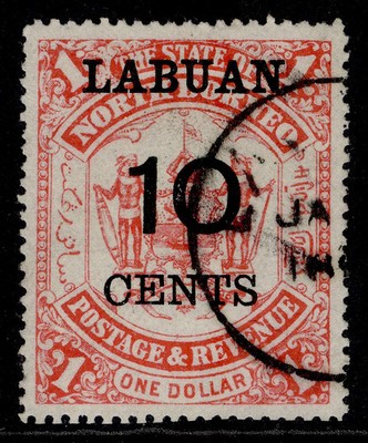 north-borneo-labuan-qv-sg76-10c-on-1-scarlet-fine-used