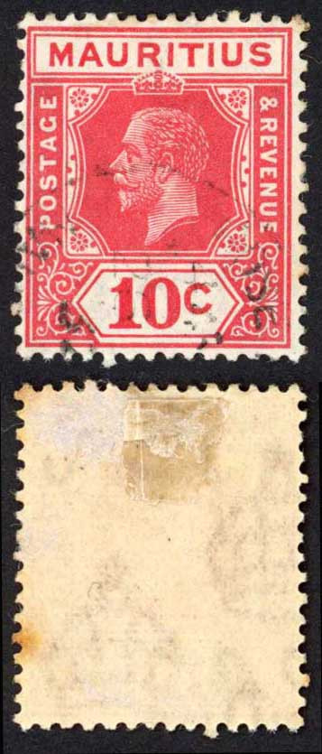 mauritius-sg230a-10c-carmine-red-die-1-light-cancel-tone-spot-cat-20-pounds