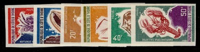 ivory-coast-1971-marine-life-imperf-set-yvert-312-17-nh-mint