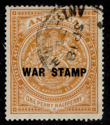 antigua-gv-sg54-1d-orange-war-stamp-fine-used
