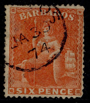 barbados-qv-sg53-6d-orange-vermilion-fine-used-cat-90-cds-pmk