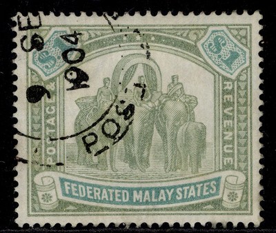 malaysia-federated-malay-qv-sg23-1-green-pale-green-used