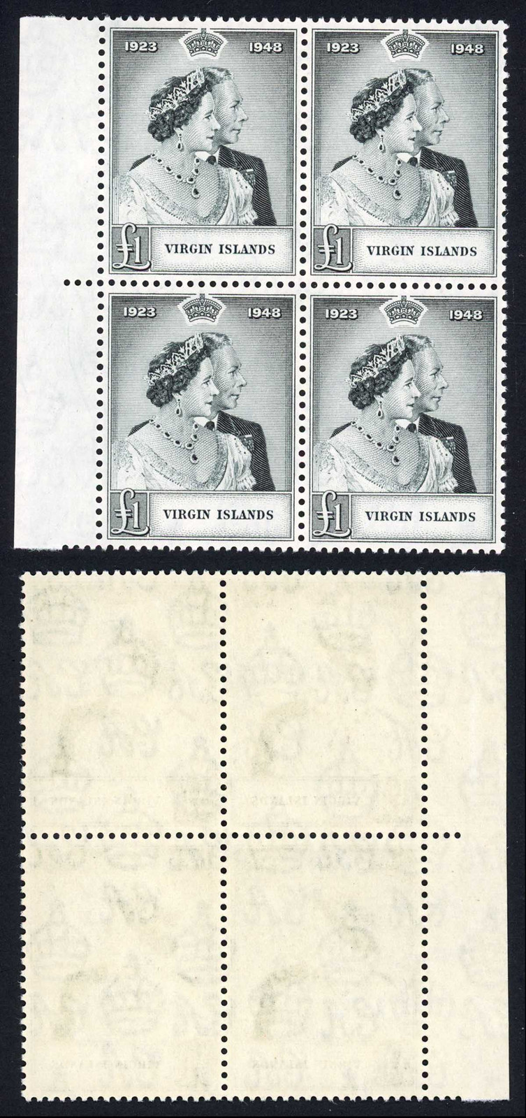 virgin-islands-sg125-one-pound-silver-wedding-block-top-left-stamp-greased-u-m