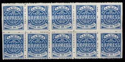 samoa-qv-sg15-1d-blue-lh-mint-cat-400-block-x10-bpa-cert