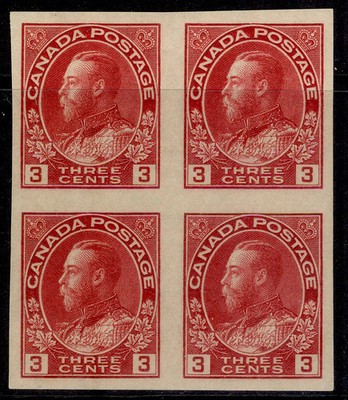 canada-gv-sg261-1922-31-3c-carmine-imperf-block-of-four-nh-mint-cat-64