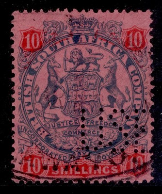 rhodesia-qv-sg50-10s-slate-vermilion-rose-used-cat-80-perfin