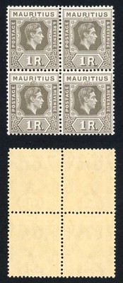 mauritius-sg260c-1949-1r-drab-on-chalky-paper-u-m-block-cat-220-pounds