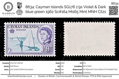 8634-cayman-islands-sg176-1-9s-violet-dark-blue-green-1962-sc-164-mi165-mint