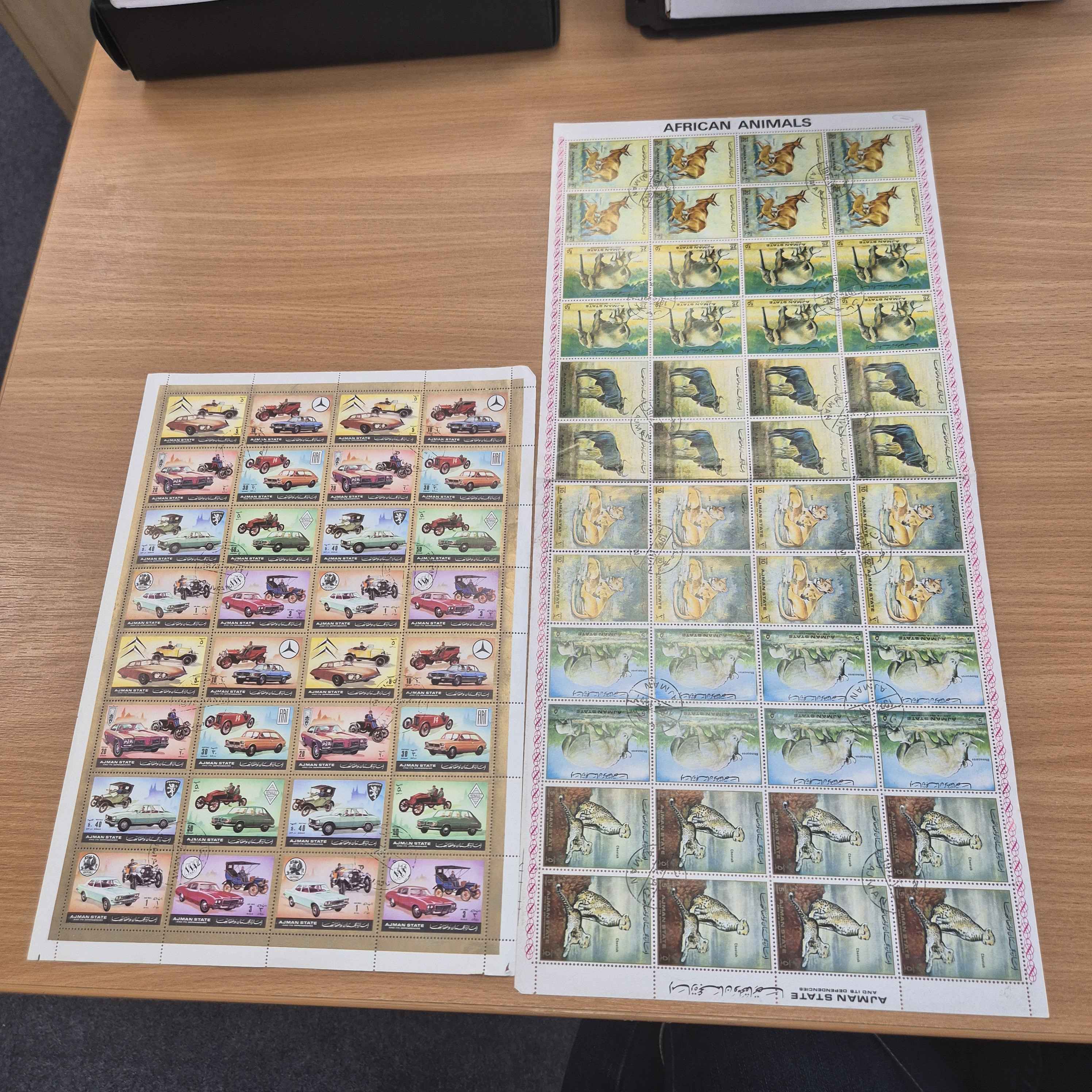 ajman-state-cars-animals-used-stamp-sheets