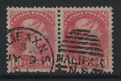 canada-1870-10c-carmine-pink-pair-sg110-odd-nibbled-perf-otherwise-vfu