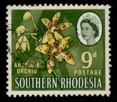 southern-rhodesia-qeii-sg98-9d-red-brown-yellow-olive-green-fine-used