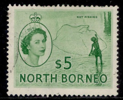 north-borneo-qeii-sg385-5-emerald-green-used-cat-38
