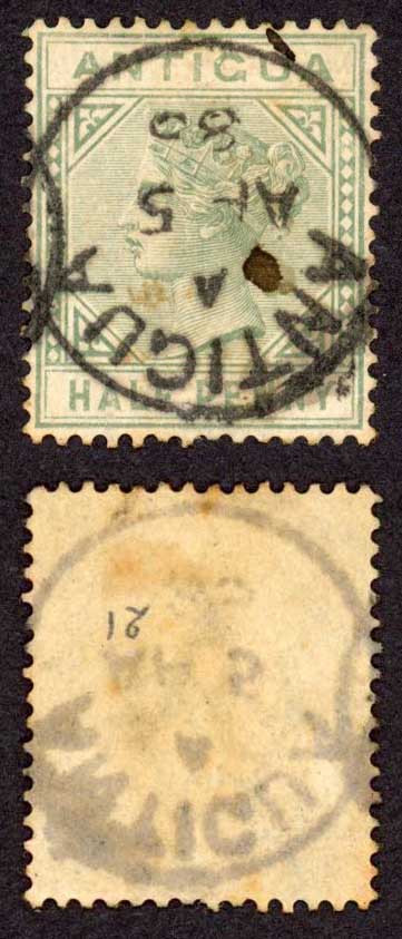 antigua-sg21-1-2d-dull-green-wmk-crown-ca-perf-14-cat-20-pounds